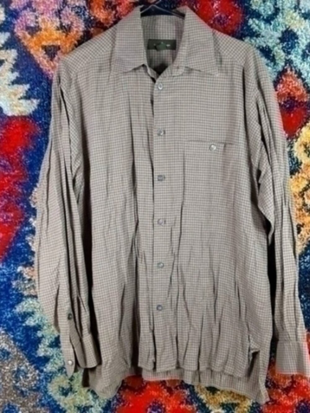 Zegna mens brown green gray blue plaid shirt M EUC